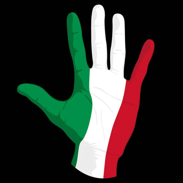 人間の手にイタリアの旗の画像 ベクターイラスト — ストックベクタ