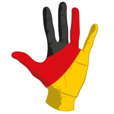 Alman bayrağının insan eli üzerindeki görüntüleri. Vektör illüstrasyonu.