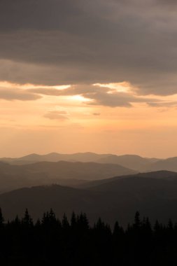 Ukrayna 'nın Karpat dağlarındaki Kukul tepesinden sonbahar manzarası