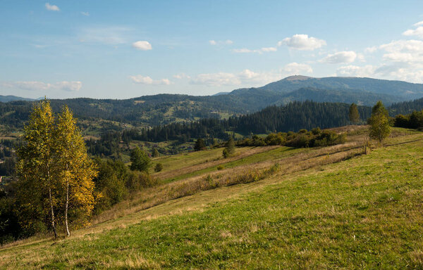 Autumn in Beskid region of Carpathians Mountains near Slavsko town, Ukraine