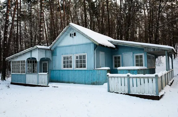 Kış ormanındaki eski ahşap ev, Yavoriv Ulusal Doğa Parkı, Ukrayna