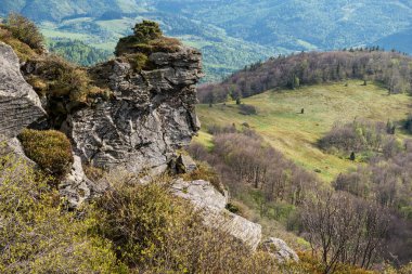 Ukrayna 'nın Pikui Dağı yakınlarındaki Karpatlar' ın Beskid bölgesinde bahar mevsimi