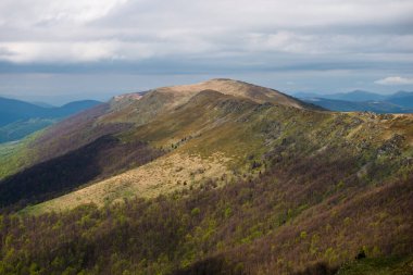 Ukrayna 'nın Pikui Dağı yakınlarındaki Karpatlar' ın Beskid bölgesinde bahar mevsimi