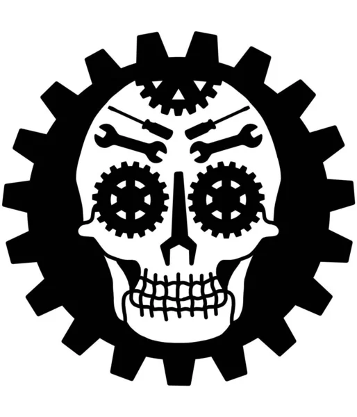 Mechanical Skull, Human Skull with screwdrivers, screws, wrenches, Illustration for Mechanics, Engineers