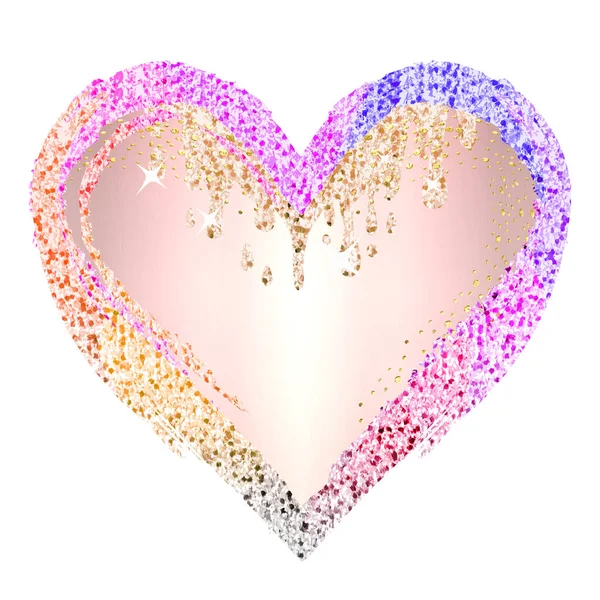 粉红桃子晶莹的心 粉红的爱情人节的心 可爱的玫瑰粉红的金子般闪耀的心 — 图库照片