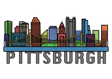 Pittsburgh City Skyline Renkli Resimler, Pittsburgh Pennsylvania Silueti, ABD