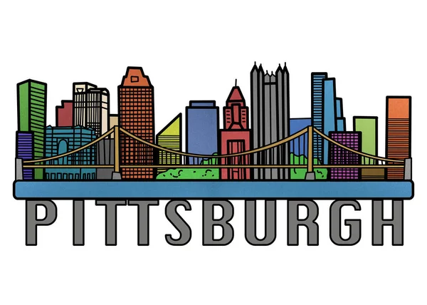 Pittsburgh City Skyline Kolorowa Ilustracja Sylwetka Pittsburgha Pensylwania Usa Obrazek Stockowy
