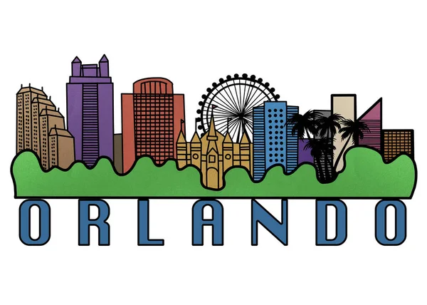 Orlando City Skyline Kolorowa Ilustracja Artystyczna Sylwetka Orlando Florida Stany Obrazek Stockowy