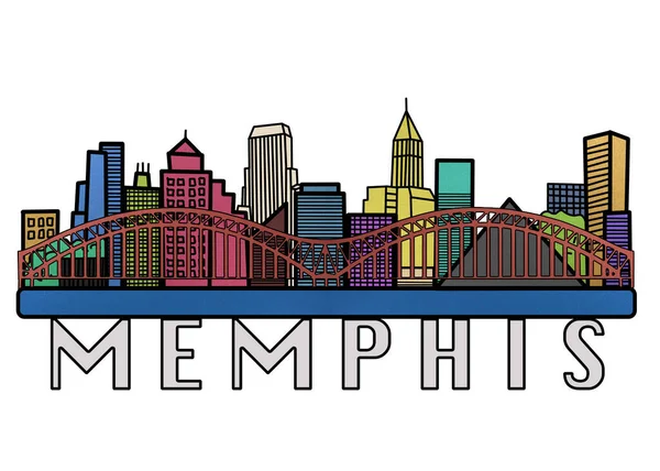 Memphis City Skyline Kolorowe Ilustracje Sylwetka Memphis Tennessee Line Art Obraz Stockowy