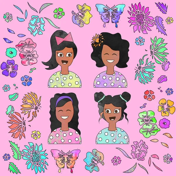 Χαριτωμένο Αφρικής American Kid Girls Pattern Εικονογράφηση Φόντου Όμορφα Μαύρα — Φωτογραφία Αρχείου