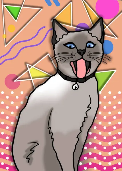 Kolorowe Zabawna Pop Art Retrogaming Ziewanie Kot Syjamski Ilustracja Stylu Obrazek Stockowy