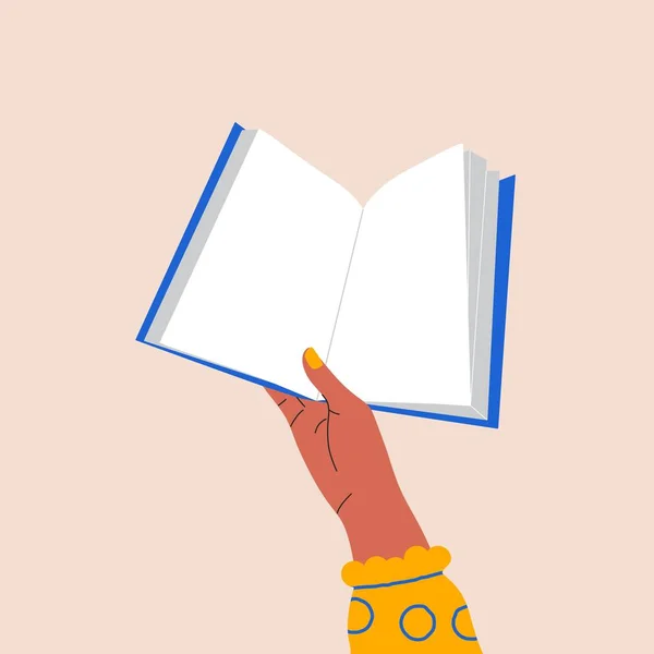 Weibliche Hände Halten Buch Cartoon Story Lehrbuch Bookcrossing Literatur Lesen — Stockvektor