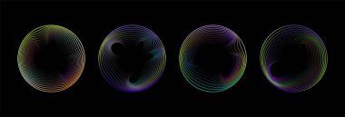 Abstract neon circles. Gradient circular frames with wavy dynamic curve lines glow effect copy space. Vector fantasy set.