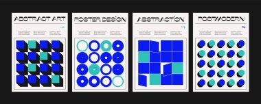 Minimum geometrik posterler. Modern basit geometri ilkel şekiller, İsviçre Bauhaus arka plan tasarımı oluşturur. Vektör seti.