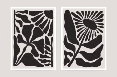 Minimum çiçek posteri. Matisse 'in esinlendiği soyut çiçek desenli saf sanat eseri, karalama organik botanik element. Vektör tasarımı.