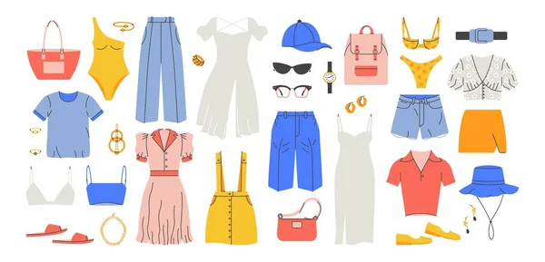 Vêtements Mode Été Dessin Animé Robe Pantalon Chemise Jupe Sac — Image vectorielle