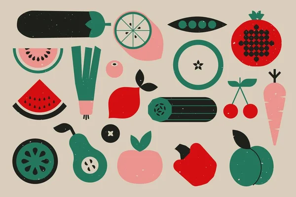 Streszczenie Geometryczne Owoce Jagody Warzywa Nowoczesna Przyroda Produkty Ekologiczne Świeże Ilustracja Stockowa