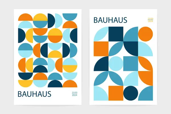 Cartazes Padrão Bauhaus Geométricos Abstrato Círculo Formas Quadradas Layout Fundo Ilustrações De Stock Royalty-Free