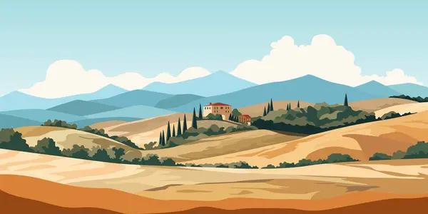 Vista Paisagem Das Colinas Toscana Panorama Rural Italiano Com Oliveiras Vetores De Stock Royalty-Free