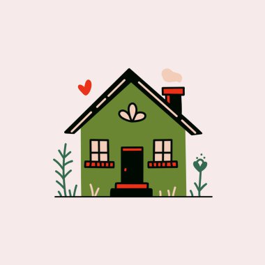 Cute tiny house. Cartoon cottage with chimney, traditional rural forest building with small facade and garden. Vector country home illustration. clipart