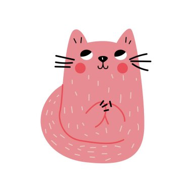 Soyut saf kedi. Sevimli çizgi film kedisi karakteri, komik duyguları olan komik evcil hayvan. Vektör renkli karalama çizimi.