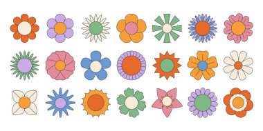 Harika papatya çiçekleri. 70 'li yılların hippi stili papatya desenli etiketli bitkileri modaya uygun moda, renkli klasik ayçiçeği koleksiyonu. Vektör izole edildi.