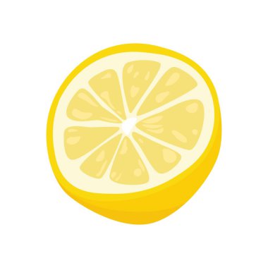 Dilimlenmiş limon. Posalı ve kabuklu sarı turunçgiller, taze organik ekşi sağlıklı yiyecekler, doğal yaz vejetaryen malzemeleri. Vektör izole illüstrasyonu.