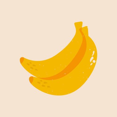 Muz ikonu. Çizgi film olgunlaşmış muz linocut baskı efekti, taze sarı egzotik meyve tatlı doğal malzeme, organik tarım aşçılık risograf tarzı. Vektör izole illüstrasyonu.