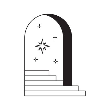 En az gerçeküstü kapı. Merdiven ve basamaklı soyut geometrik çerçeveler, modern boho ezoterik elementler, kapı geçidi sonsuz evren kavramı. Vektör illüstrasyonu.