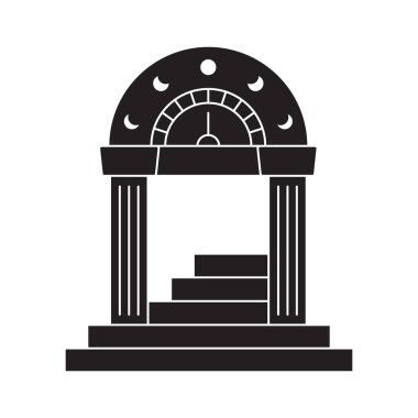 Asgari kapılar. Merdivenli ve basamaklı sürreal geometrik çerçeve, modern boho ezoterik elementler, sonsuz evren kapısı kavramı. Vektör illüstrasyonu.