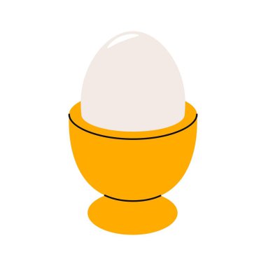 Yumurta kabında haşlanmış yumurta. Bardakta yumurta kabuğu, sağlıklı kahvaltı için organik tavuk yumurtası protein diyeti çizgi filmi düz stili. Vektör illüstrasyonu.