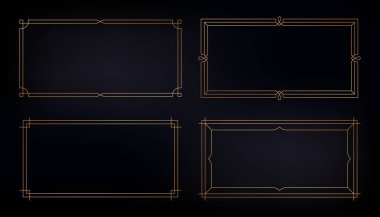 Basit altın çerçeveler. Yatay sanat deco altın sınırları düğün davetiyesi için, asgari lüks modern geometrik dekoratif çerçeve unsurları için. Vektör zarif kümesi.