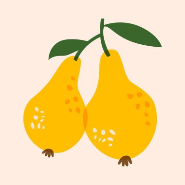 Dalda armut meyvesi. Yapraklı olgun organik armutlar, sağlıklı beslenme için soyut taze, lezzetli yaz bahçesi meyveleri. Vektör izole illüstrasyonu.