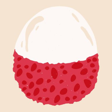 Lychee ikonu. Taze egzotik meyve riso izi stili, sulu hamurlu çizgi film litchi, soyulmuş liçi üzümü, yaz tatlı tropikal meyvesi. Vektör düz resimleme.