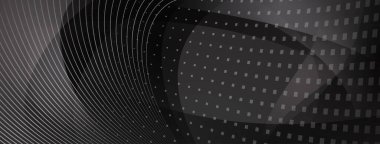 Eğri çizgilerden ve siyah renkli kare noktalardan oluşan soyut yarım ton arkaplan