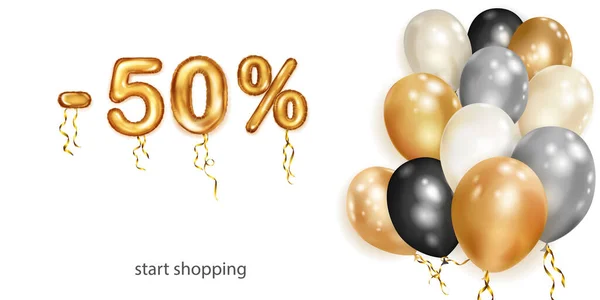 Discount Creative Illustration White Black Gold Helium Flying Balloons Golden — Stock Vector