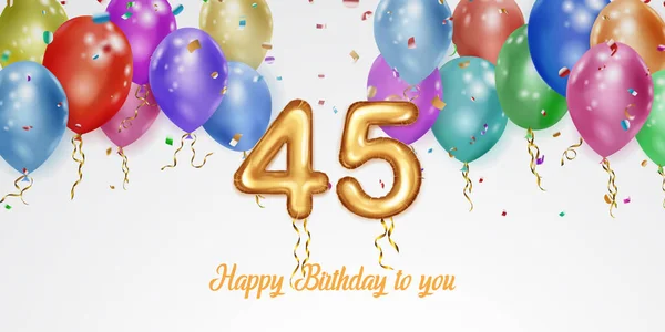 Feestelijke Verjaardagsillustratie Met Gekleurde Helium Ballonnen Groot Nummer Gouden Folie Rechtenvrije Stockvectors