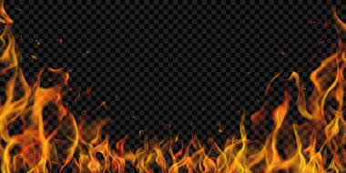 Şeffaf ateş alevleri ve şeffaf arka planda kıvılcımlar. Karanlık illüstrasyonlarda kullanılmak üzere. Sadece vektör biçiminde şeffaflık