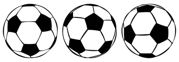 Набор Трех Больших Футбольных Мячей Белых Черных Цветах — стоковый вектор