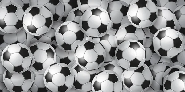 Фон Многих Реалистичных Футбольных Мячей Белых Черных Цветах — стоковый вектор