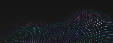 Siyah üzerine renklendirilmiş, küçük noktalardan oluşan kavisli yüzeyi olan soyut yarım ton arkaplan