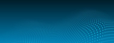 Mavi renkli küçük noktalardan oluşan kavisli yüzeyi olan soyut yarım ton arkaplan