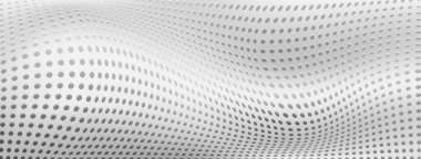 Beyaz ve gri renkli küçük noktalardan oluşan kavisli yüzeyi olan soyut yarım ton arkaplan