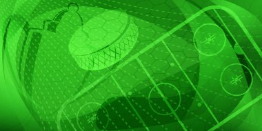 Pak, sopa, buz pateni pisti, kupa gibi hokey sembolleri içeren yeşil renkli soyut arkaplan