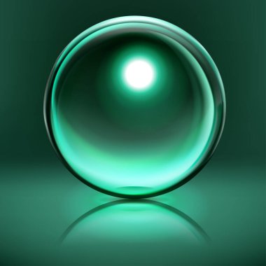 Abstract illustration with sphere with glare and reflection on green background