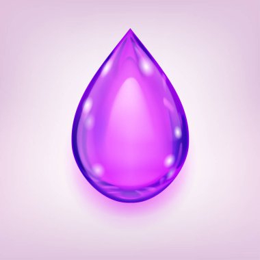 One big realistic water drop in purple color with glares and shadow