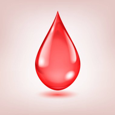 One big realistic water drop in red color with glares and shadow
