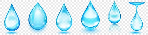 Set Realistic Translucent Water Drops Light Blue Colors Various Shapes — Stock Vector