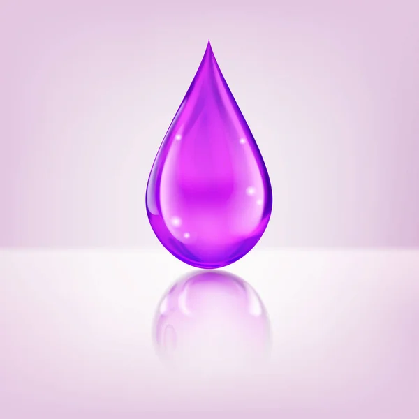 One Big Realistic Water Drop Purple Color Glares Reflection — Stock Vector