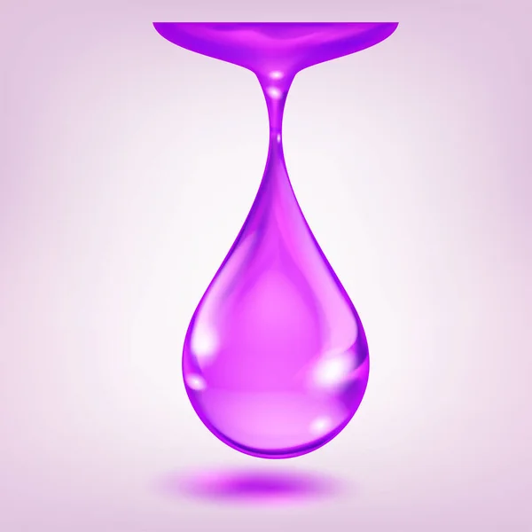Одна Большая Реалистичная Капля Воды Фиолетового Цвета Взглядами Тенью — стоковый вектор